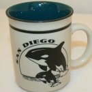 San Diego ORCA Killer Whale info souveneir Coffee Tea Cup Shaving Mug Teal White