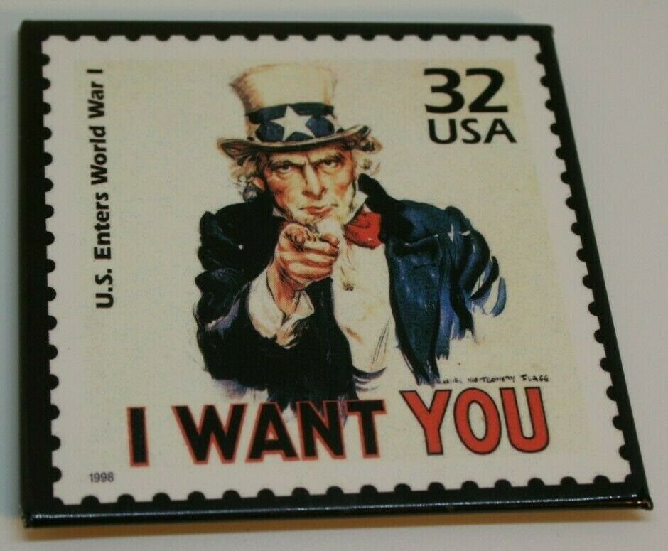 Uncle Sam I Want YOU 32 cent USA stamp magnet US enters World War I Omnitech