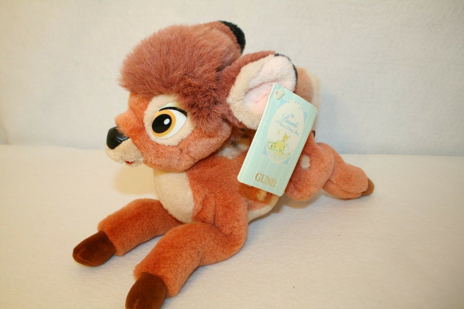 Disney Gund BAMBI Brown Plush Stuffed Lying Down W/Butterfly Toy w/Tags 13" VTG