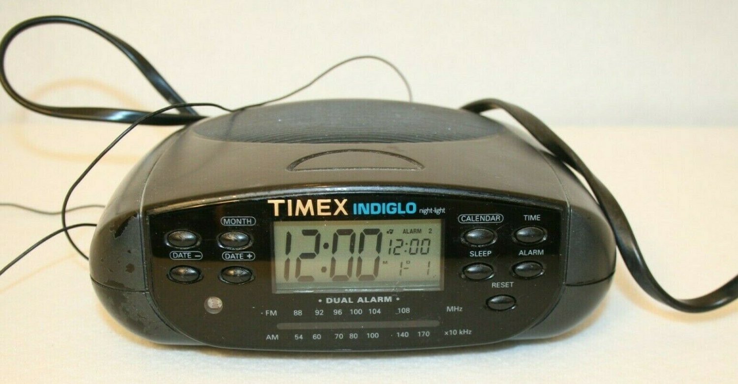 Timex Indiglo Night Light T433B Alarm Clock AM/FM Radio w/Battery Back Up WORKS