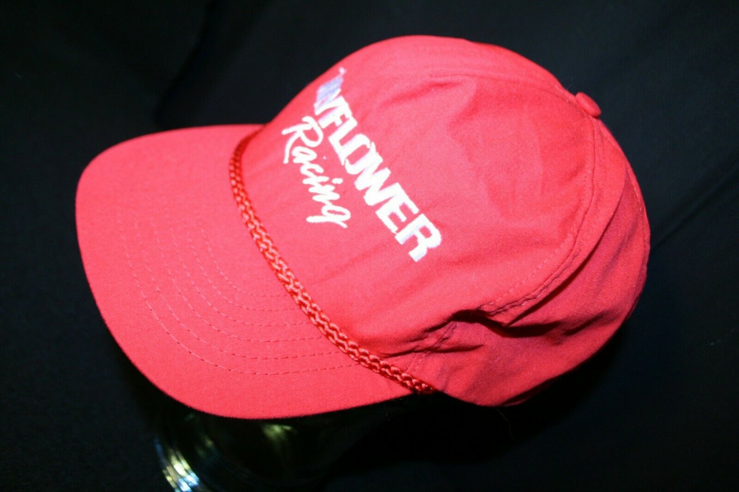 Mayflower Racing red white logo braid Dad souvenir snapback cap hat Vtg 80s