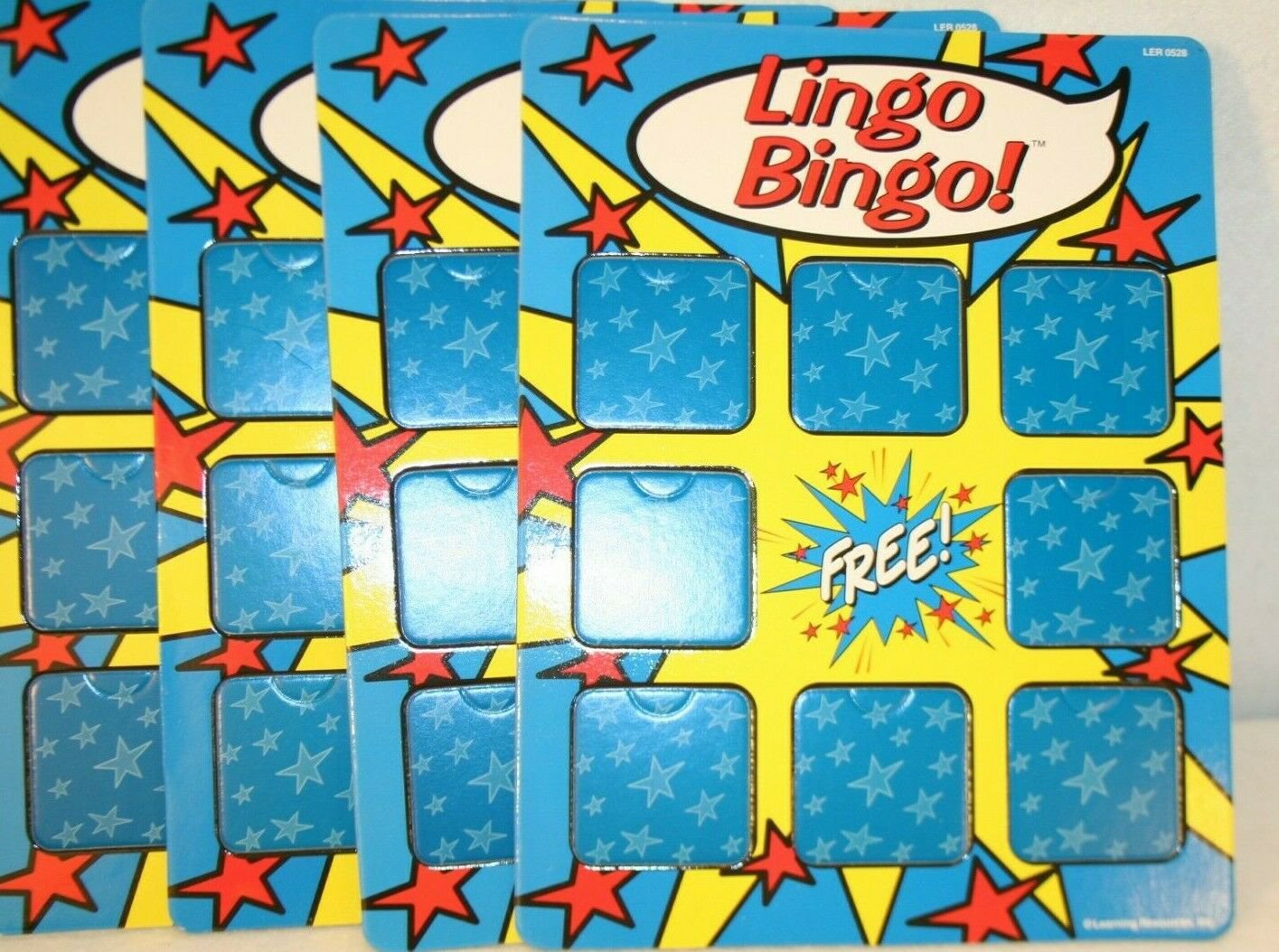 Lingo Bingo Game 4 Replacement Cards Boards Learning Resources blue Red yellow