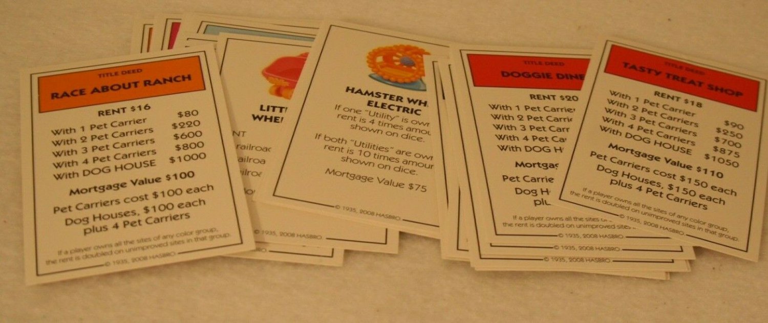 Monopoly Littlest Pet Shop Replacement Title Deed Cards Hasbro