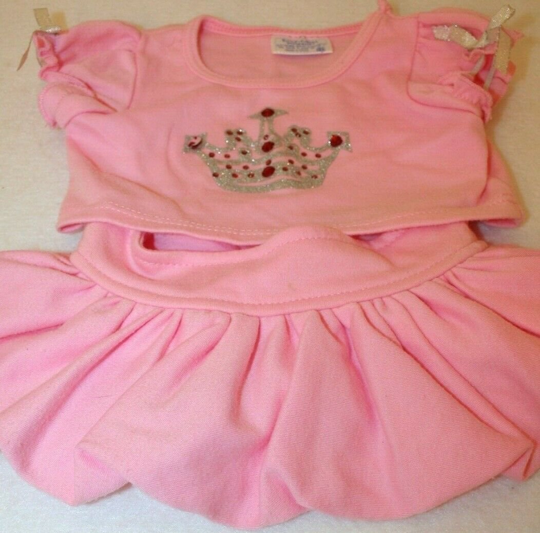 Build a Bear Workshop Pink Top Skirt Princess Crown Red RhinestoneOutfit Costume