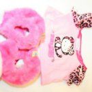 Build a Bear Workshop Hello Kitty pjs leopard print top fuzzy slippers Costume