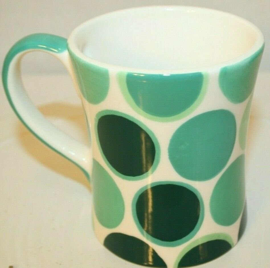 Harry & David Aqua Green Teal Circles Polka Dot Coffee/Tea Mug 2009