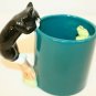 bergschrund Black Cat on stump Green Frog inside Teal Coffee Tea Mug Cup