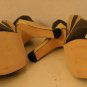Cindy Says Pumpkin Black Gold Stripe Peep-Toe Platform Chunk Heel Shoes sz 8M