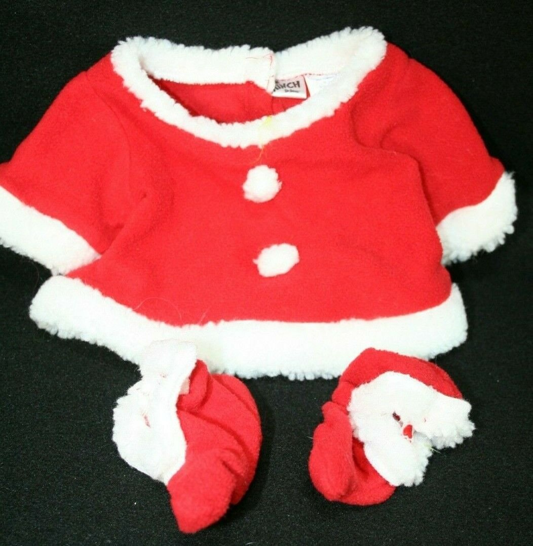 Build a Bear Workshop Dr Seuss Grinch Santa Coat Boots red white outfit