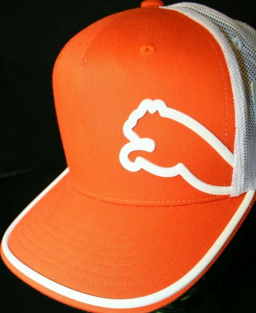 Puma White mesh Orange big cat logo snapback Dad Trucker hat cap w/tags