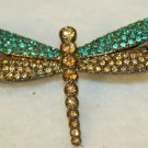 Turquoise Teal Blue Rhinestones Dragonfly Pin Brooch