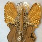 VTG Jane signed Gold Angel Pin Brooch Pearl Red Green Rhinestones Christmas