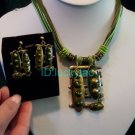 noblest minority folk green rope necklace & earrings set