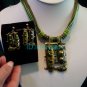 noblest minority folk green rope necklace & earrings set