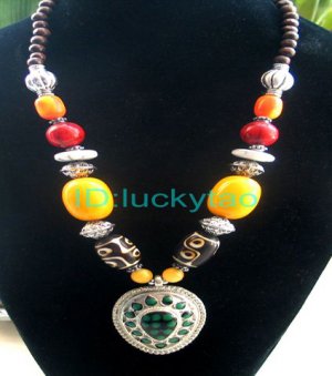 China Tibet Character yellow red refined necklace