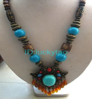 China Tibet character  Bronze  beads Necklace