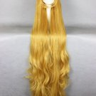 135 CM Long Wavy heat Resistant Synthetic hair Yellow Color Cosplay Costume Wig