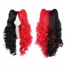 Synthetic 65cm Long Wavy Braided Black red Cosplay Wig