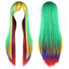 Straight Women High Temperature Fibric Synthetic Hairpiece Yellow Blue Red Ombre Hair Cosplay Wigs