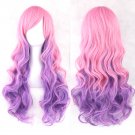 Wavy Women High Temperature Fibric Synthetic Hairpiece Pink Blue Ombre Hair Accessories Cosplay Wigs