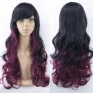 Women Hair Ombre Color High Temperature Fiber Wigs Black to Burgundy Synthetic Hair Cosplay Wig