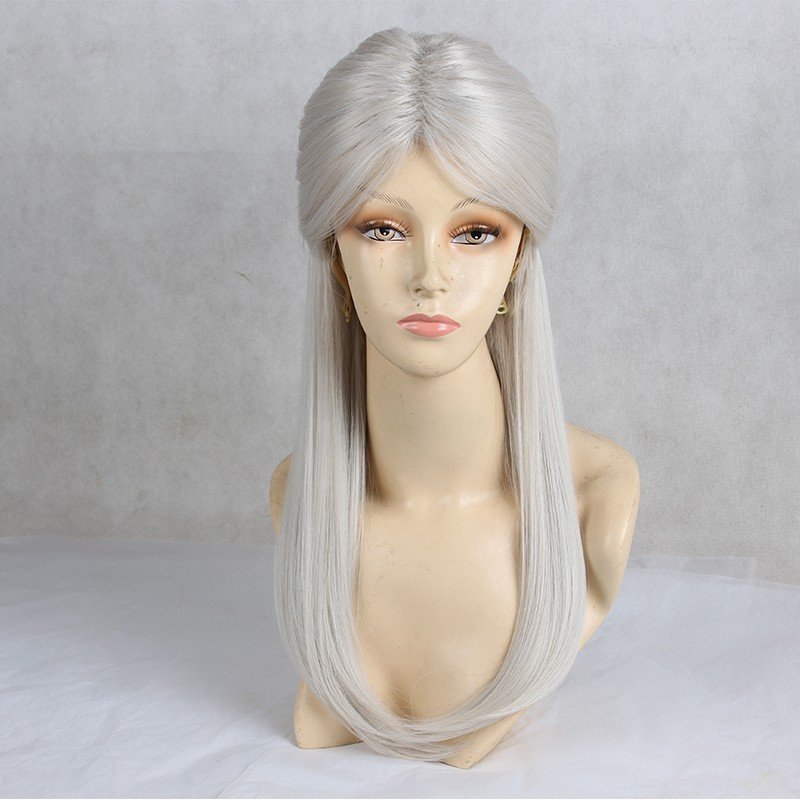 HAIR SW Long Straight Synthetic Hair Ciri Cosplay Wigs Silver Gray braid with bun wig For cosplayer
