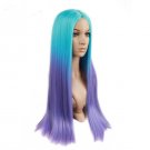 Ombre Wig Blue to purple 26inch Heat Resistant Synthetic Hair Long Straight Wigs Cosplay