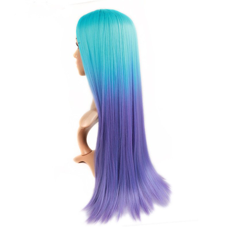 Ombre Wig Blue To Purple 26inch Heat Resistant Synthetic Hair Long Straight Wigs Cosplay 