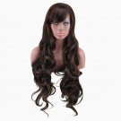 80 cm long brown wig cosplay women heat resistant long hair wavy synthetic wigs with bangs
