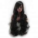 80 cm long black wig cosplay women heat resistant long hair wavy synthetic wigs with bangs