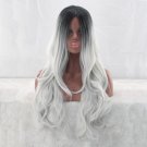 26" Women's Black To Grey Ombre Wig Long Curly Heat Resistant Synthetic Hair