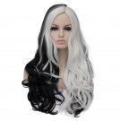 Women Long Wavy Synthetic Black and White Patchwork Colors Cosplay Hair Costume Wigs
