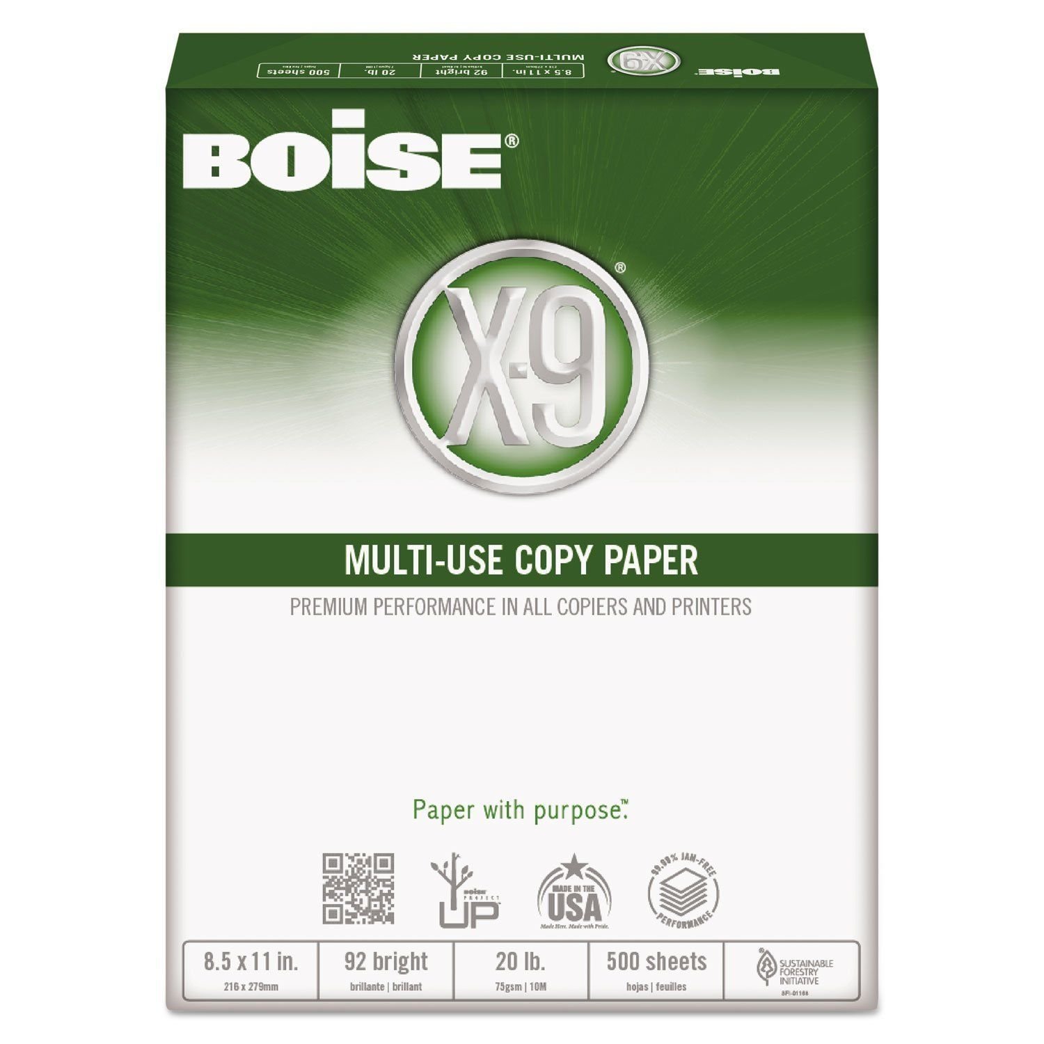 Boise X-9 Copy Paper Ream, 500 Sheets, 92 Bright, 20 lb, 8.5