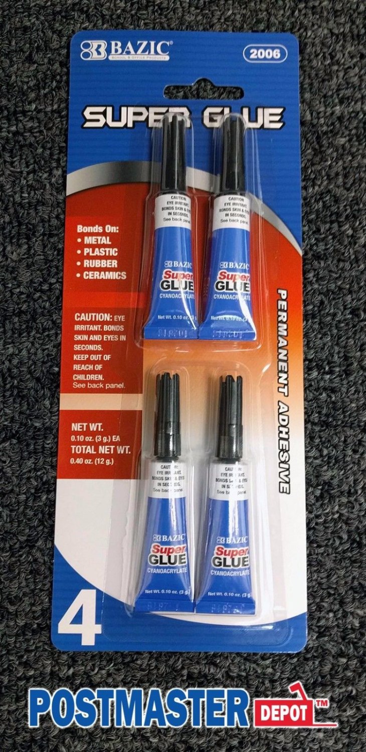Super Glue 4Pack, Bonds on Metal, Plastic, Rubber and Ceramics, Bazic