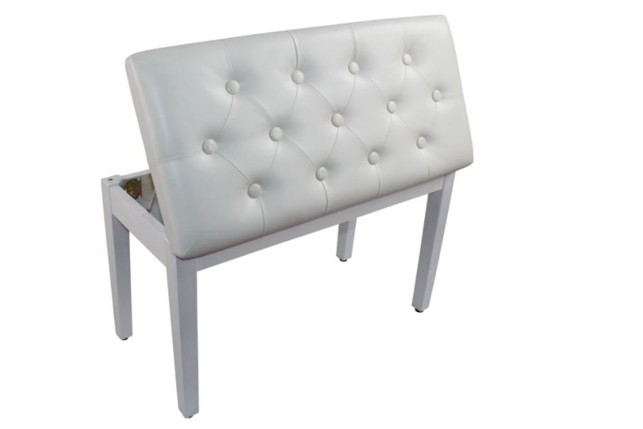 YMC White Ebony Wood Leather Piano Bench Padded Double Duet Keyboard