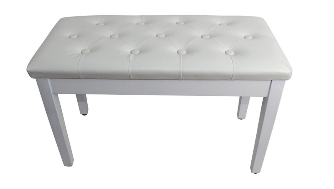 YMC White Ebony Wood Leather Piano Bench Padded Double Duet Keyboard