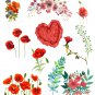 24 Poppy Flowers and Branches Clip Art Bundle Transparent PNG Files
