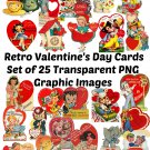 25 Vintage Retro Valentine's Day Card Images Clip Art Graphics Transparent PNG Files