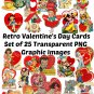 25 Vintage Retro Valentine's Day Card Images Clip Art Graphics Transparent PNG Files