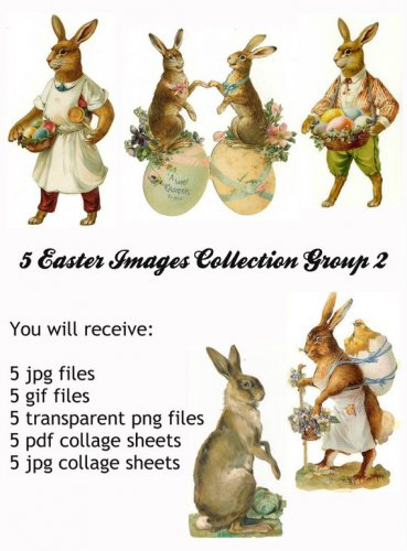 5 Vintage Easter Victorian Scrap Images Group 2, in jpg, gif, png and pdf files