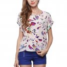 Chiffon Blouse Top Round Neckline Bird Print Print T-Shirts S M L XL XXL