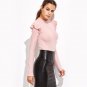 Woman Blouses Pink Mock Neck Frill Trim Long Sleeve Bodysuit