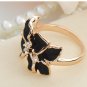 Jewelry Ring With Rose Gold Color Austrian Crystal Black Enamel Flower Ring