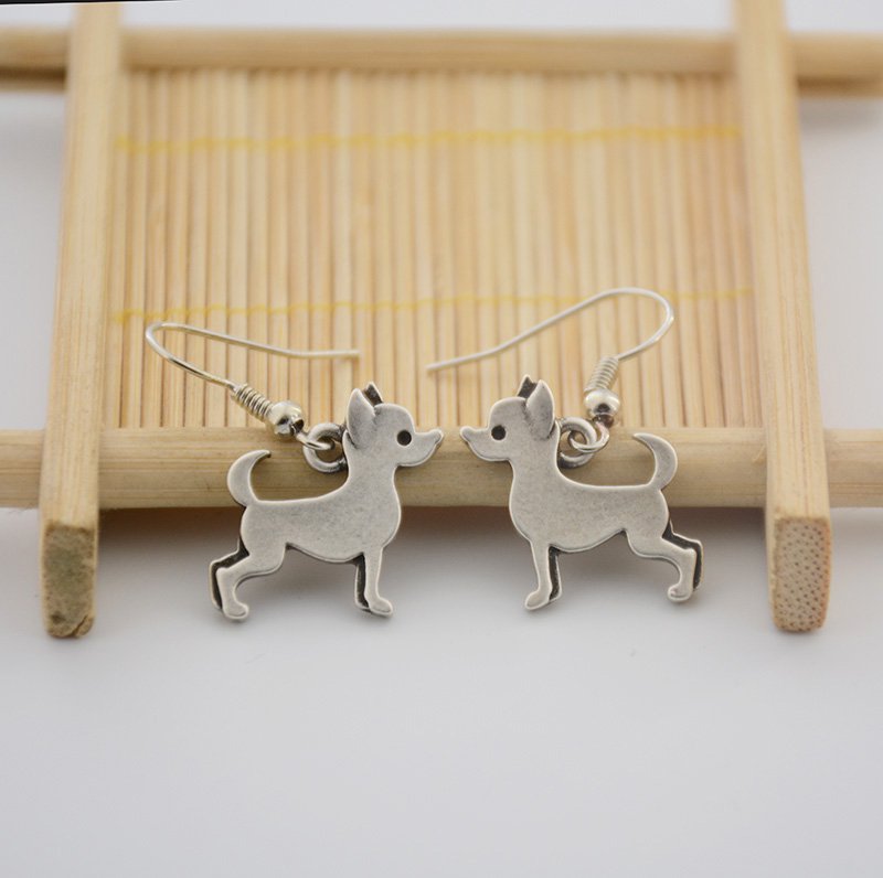 Puppy Dog Silver Chihuahua Dog Drop Earrings Women Jewelry Dog Lover