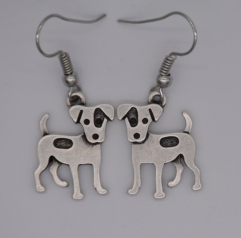 Puppy Dog Silver Jack Russell Drop Earrings Women Jewelry Dog Lover