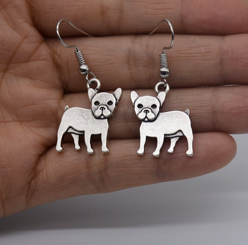 Puppy Dog Silver French Bull Dog Drop Earrings Women Jewelry Dog Lover