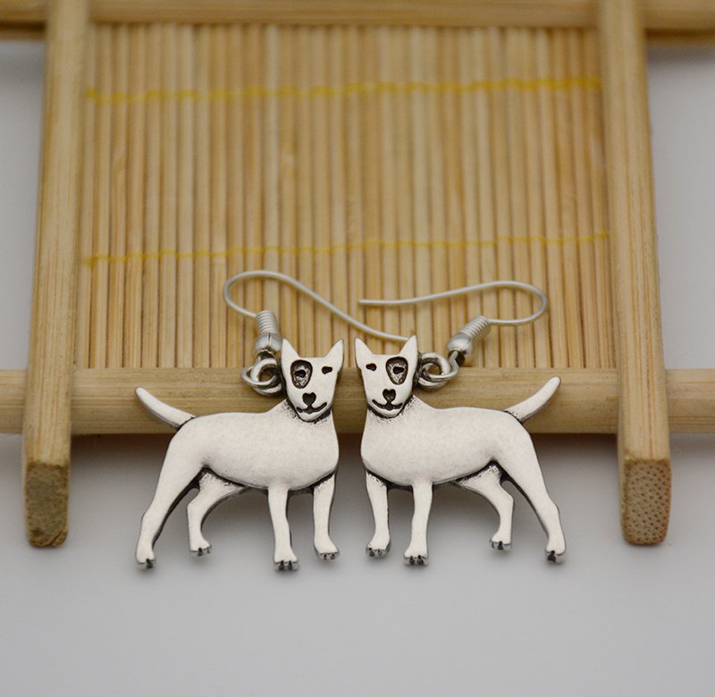 Puppy Dog Silver Bull Terrier Dog Drop Earrings Women Jewelry Dog Lover