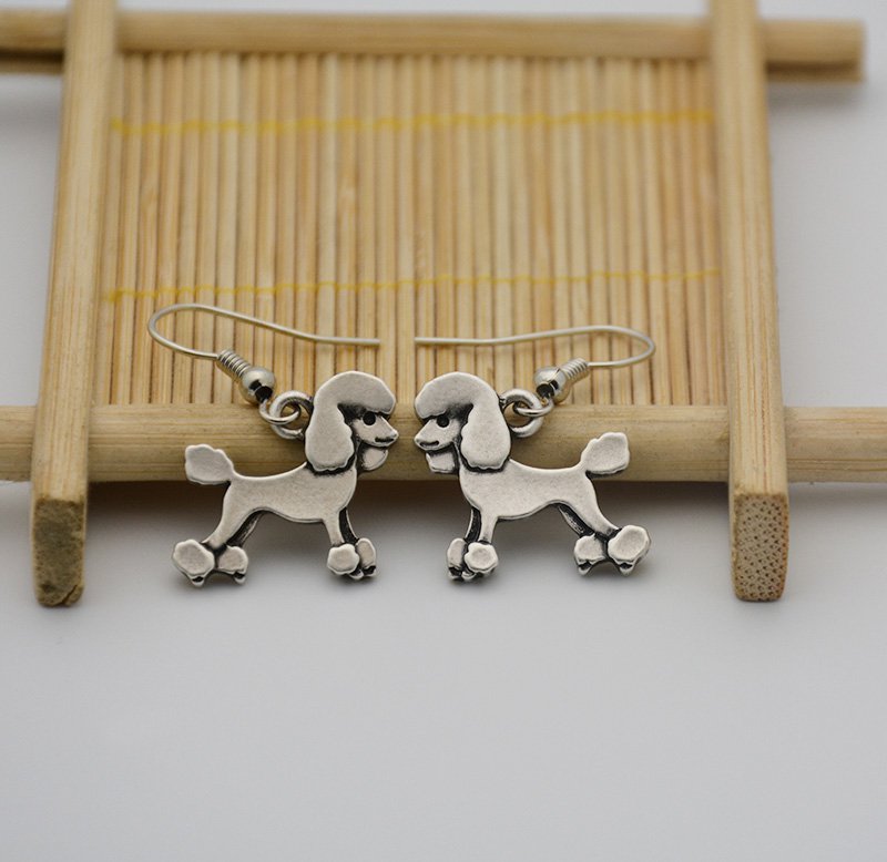 Puppy Dog Silver Poodle Dog Drop Earrings Women Jewelry Dog Lover