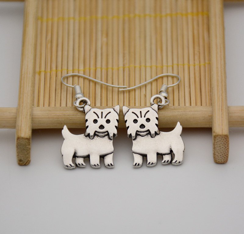 Puppy Dog Silver Yorkshire Terrier Dog Drop Earrings Women Jewelry Dog Lover