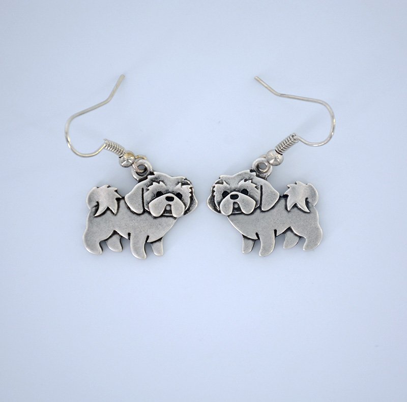 Puppy Dog Silver Shih Tzu Dog Drop Earrings Women Jewelry Dog Lover